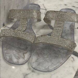 Olivia Miller Silver Crystal Clear Jelly Sandals